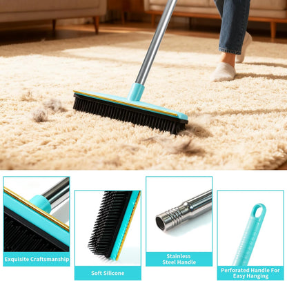 3 in 1 Carpet Rake for Pet Hair Removal Tool, Rubber Broom 58 Inch Adjustable Long Handle Carpet Scraper for Dogs and Cats, Carpet Brush Lint Remover for Carpets, Rugs, Mats, Couch
