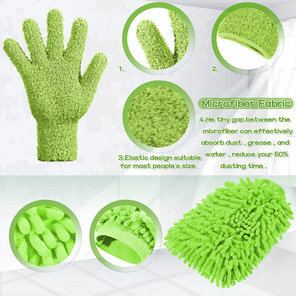 Potchen 6 Pcs Microfiber Dusting Mitt Gloves for Plants Washable Dusting Gloves for House Cleaning Furniture Car Washing