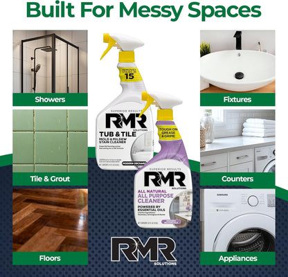 RMR Surface Saver System – Tub & Tile Stain Remover + All Natural All Purpose Cleaner, 2-Step Bathroom & Surface Cleaning Bundle for Tile, Grout, Shower, Tub, Counters & More, 2–32 Oz Bottles