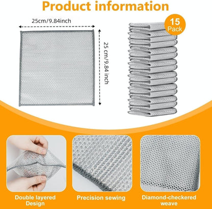Extra-Large Size Multipurpose Wire Dishwashing Rag,Non Scratch Wire Dishcloth, Reusable Steel Wool Scrubber,Non-Scratch,Quick-Drying,Multi-Purpose for Kitchen,Bathroom Cleaning (15)