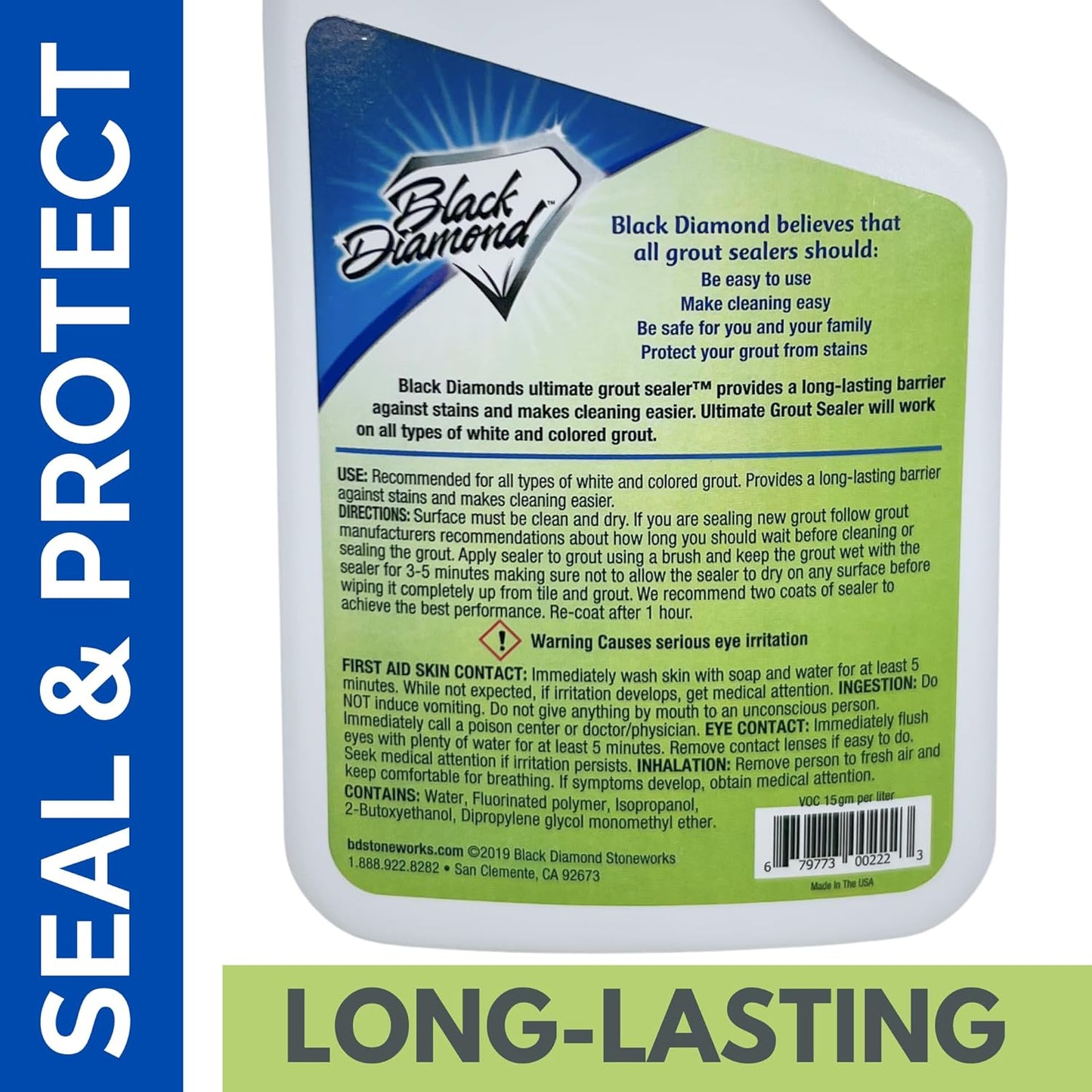 Black Diamond Ultimate Grout Cleaner: Best Cleaner for Tile,Ceramic,Porcelain, Marble Acid-Free Safe Deep Cleaner & Stain Remover for Even The Dirtiest Grout. (1-Quart/1-Brush)