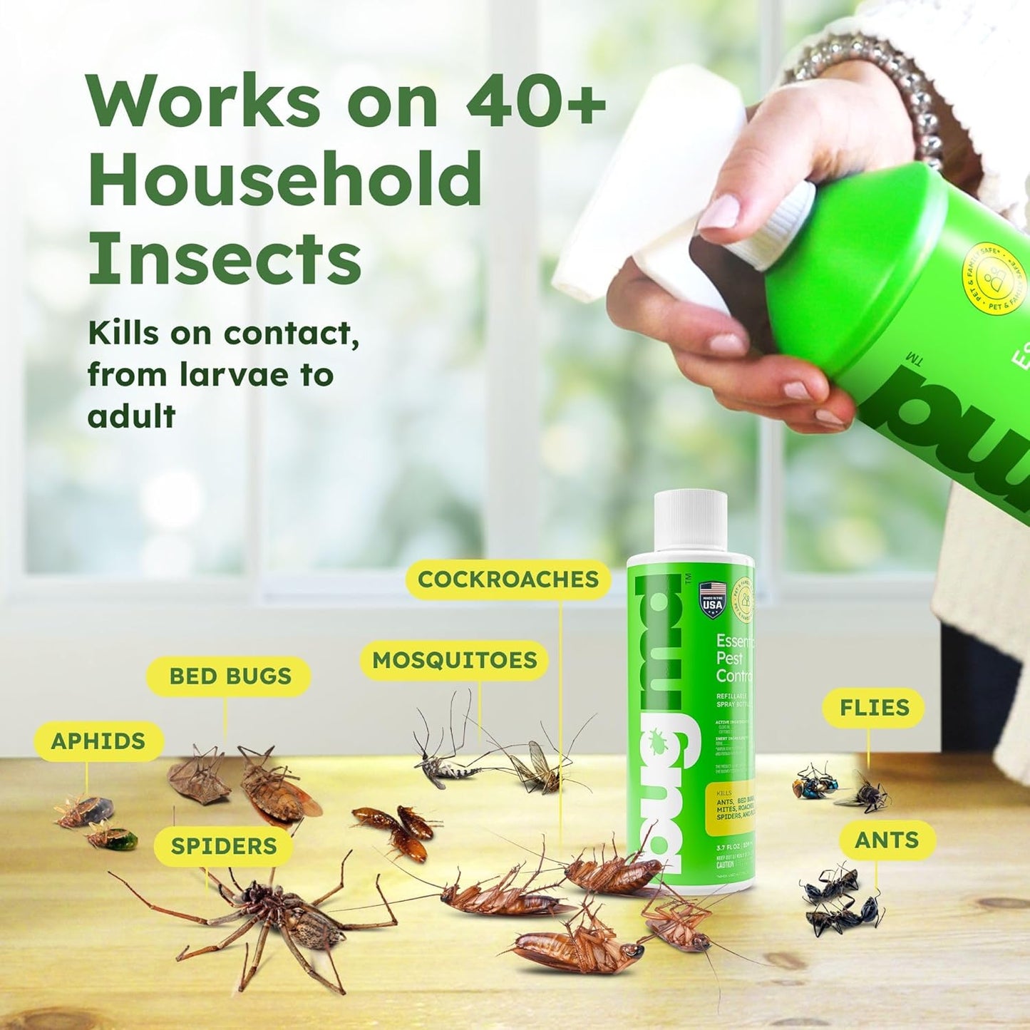 BugMD Empty Refillable Spray Bottle 32 oz for Pest Control Essential Oil Concentrate (Sold Separately), 3 Modes