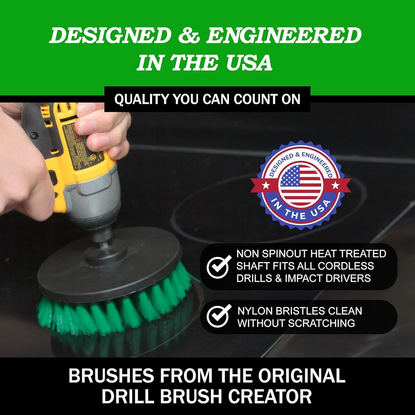 Drillbrush Drill Brush Attachment Set for Bathroom Cleaning – Power Scrubber Brush Kit for Tub, Tile, Shower, and Grout – All-Purpose Household Cleaning Brushes for Drill - Electric Grout Cleaner Kit