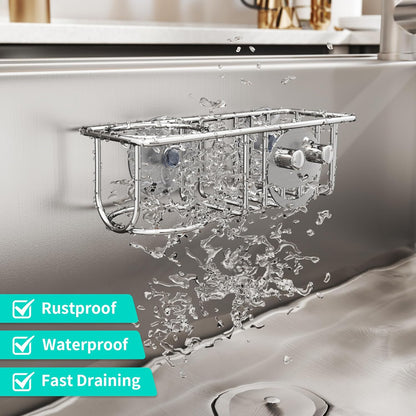 HapiRm 4 in 1 Kitchen Organizers and Storage, SUS304 Stainless Steel Brush Holder + Dish Cloth Hanger + Soap Rack + Sink Stopper Rack, No Drill Kitchen Essentials - Black