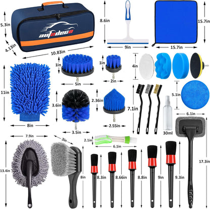 37Pcs Car Detailing Brush Set, Car Detailing Kit, Auto Detailing Drill Brush Set, Car Detailing Brushes, Car Wash Cleaning Tools Kit with Car Vacuum for Interior, Exterior, Wheels, Blue