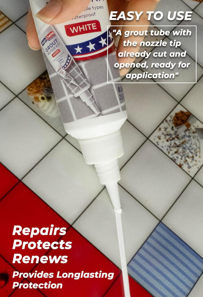 Tile Grout Repair, Grey 8.8 oz/250gr. Fast Drying Grout Repair Kit, Grout Filler Tube Repair Kit, Tile Grout Paint, Grout Sealer Restore and Renew Bathroom Floor, Tile Gaps, Joints, Lines
