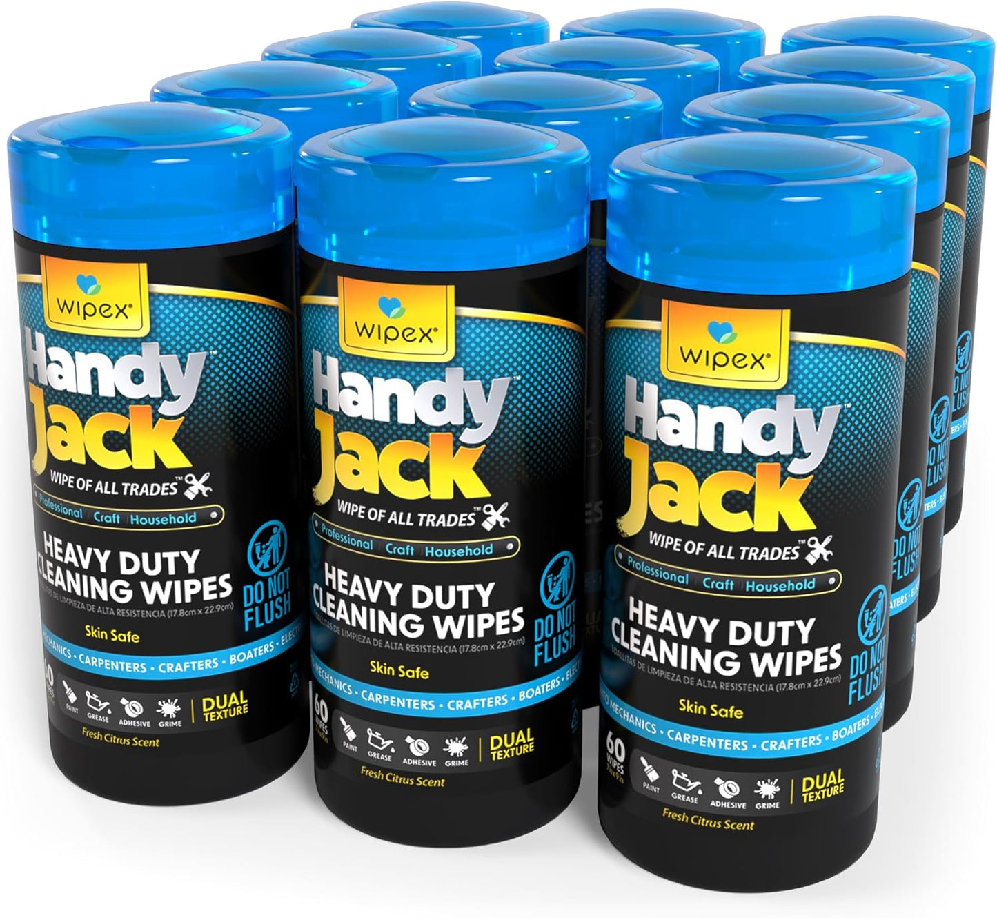 Wipex Handy Jack Heavy Duty Wipes, Dual Texture Cleaning Cloth, Use on Hands, Equipment, Tools - Removes Paint, Adhesives, Oil, Grease, & Dirt, Bulk Size, 260 Count (Pack of 1)