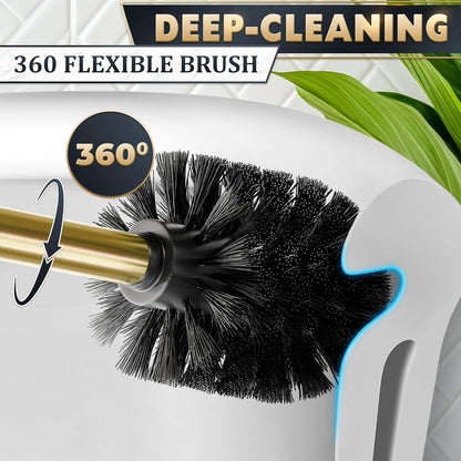 Stylish Stainless Steel Toilet Brush and Holder Set - Silver Toilet Bowl Brush and Holder with Splash Cover, Sturdy Bristles, Corrosion & Scratch Resistant - Elegant Design, Effective Deep Cleaning
