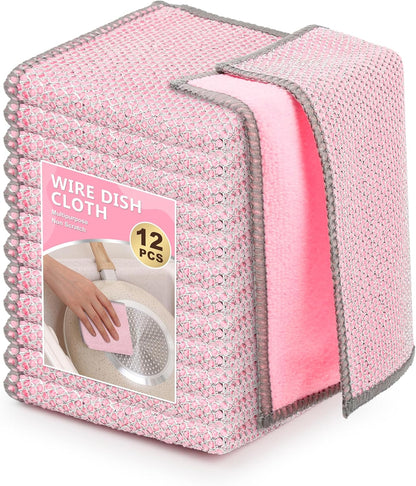 12Pack Multipurpose Wire Dishwashing Rags, Upgrade Non Scratch Wire Dishcloth, Silver Mesh Dish Cloths, Reusable Metal Mesh Cleaning Cloths, Steel Scrub Rags for Kitchen/Stove/Oven/Bath