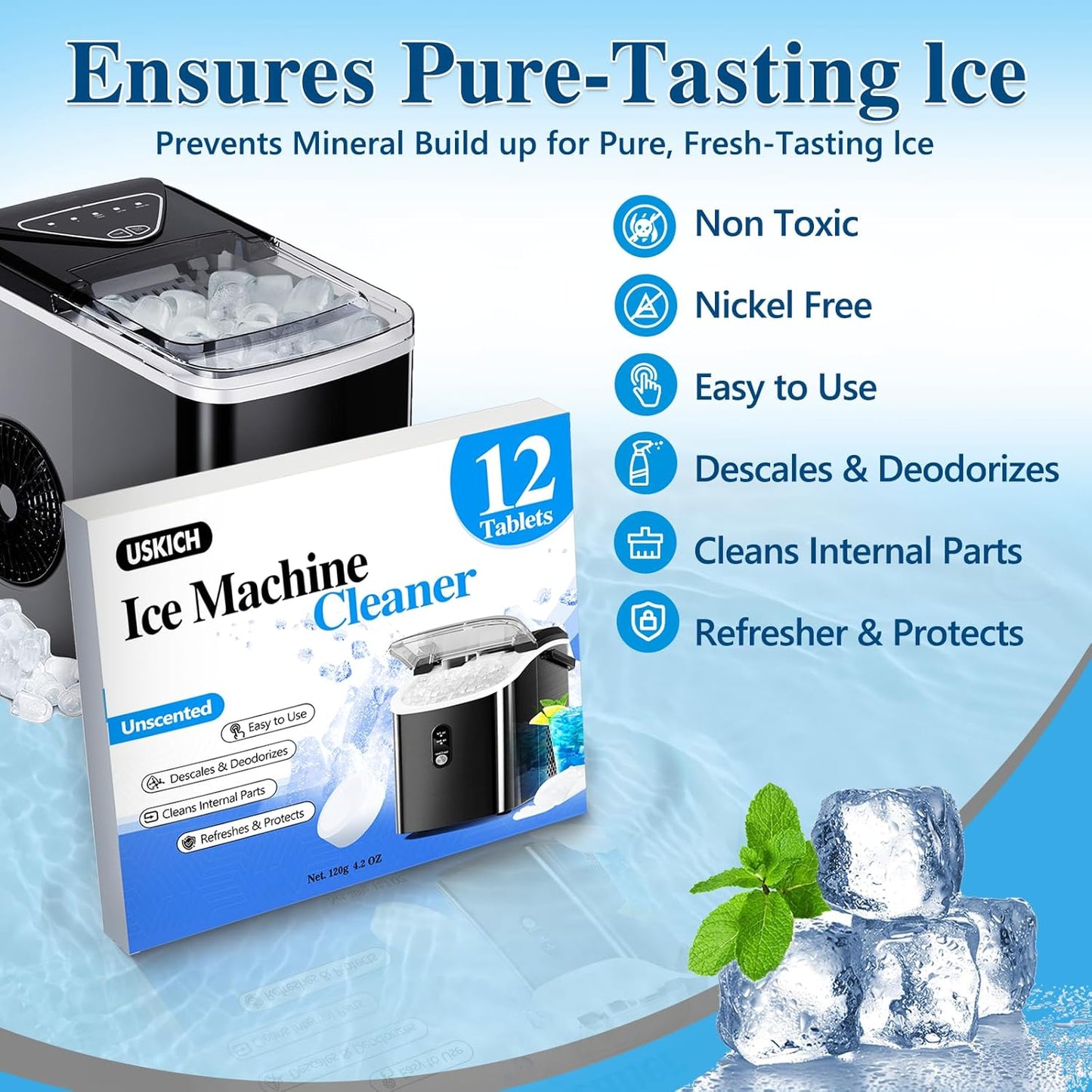 Ice Machine Cleaner Descaler Tablets-36Pack Ice Maker Cleaner Compatible with Frigidaire, Opal, GE Profile, Kitchenaid, Nickel Safe Scale Remover for Countertop, Nugget Ice Makers