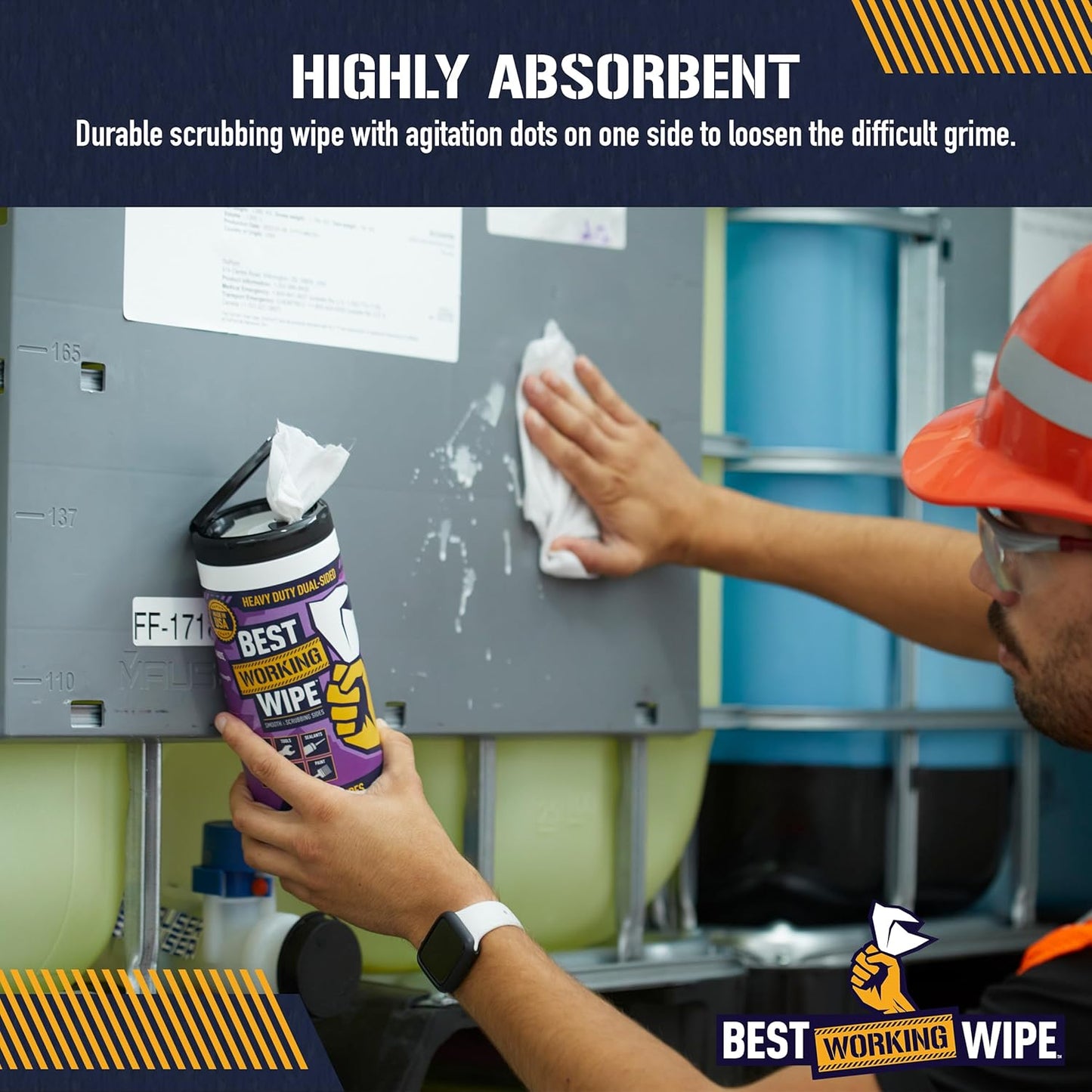 Heavy-Duty Disposable Industrial Work Cleaning Wipes with Dots for Scrubbing, Cleans Paint, Oil, Grime, Grease, Shoes, Engines, Tools, Extra Large, 7” x 10”, 30 Wipes