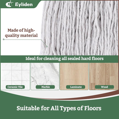 Eyliden Commercial Wet Mop with 2 Cotton Heads, Universal Clips, Heavy Duty Industrial String Mop for Floor Cleaning in Warehouse Garage Workshop Office Restaurant Hospital