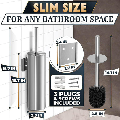 Stylish Stainless Steel Toilet Brush and Holder Set - Silver Toilet Bowl Brush and Holder with Splash Cover, Sturdy Bristles, Corrosion & Scratch Resistant - Elegant Design, Effective Deep Cleaning