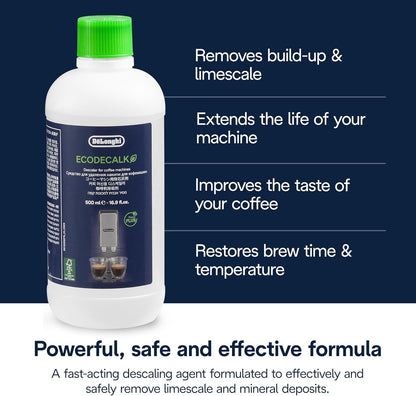 De'Longhi EcoDecalk Descaler, Universal Descaling Solution for Coffee & Espresso Machines, 16.90 oz (5 uses)