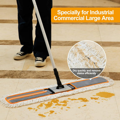 CLEANHOME 36" Commercial Dust Mops for Floor Cleaning Heavy Duty Floor Duster Mop with Long Handle Hotel Gym Household Cleaning Supplies for Hardwood, Tiles, Marble Floors (Green)