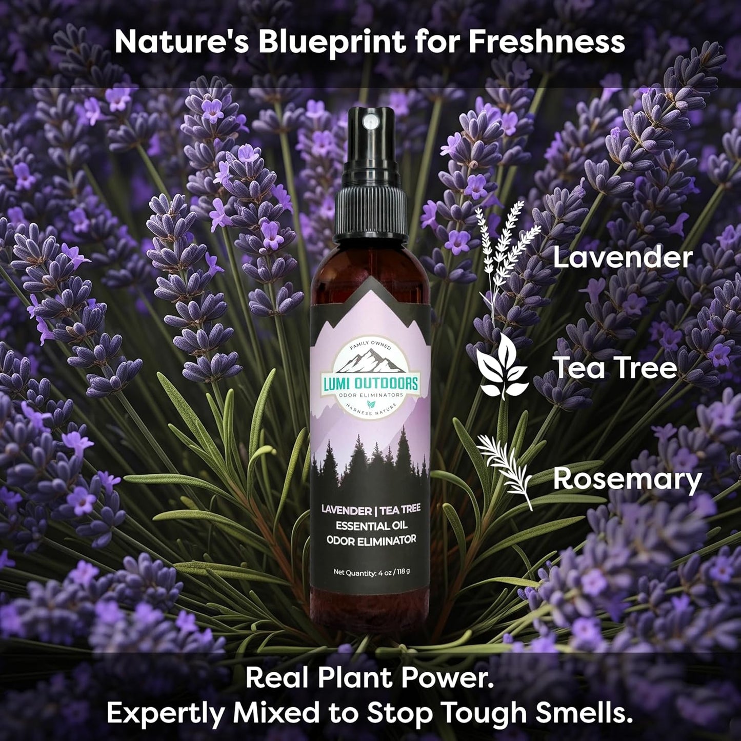 Lumi Outdoors Natural Shoe Deodorizer Spray (700+ Sprays) - Extra Strength Shoe Odor Eliminator for Smelly Shoes & Foot Odor - Replaces Shoe Balls & Inserts - Lemon Eucalyptus