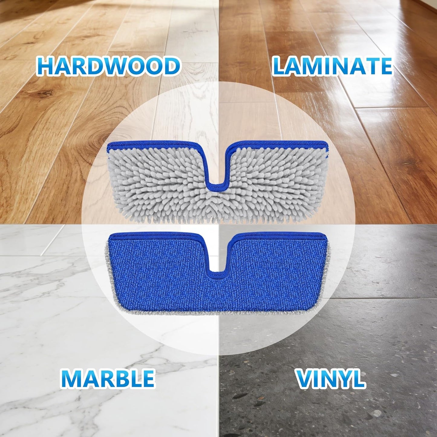 2-Sided Microfiber Dust Mop: Dry Flat Wall Mop for Hardwood Floors with 3 Reusable Pads Reversible Head for Apartment Kitchen Tile Laminate Pet Hair Cleaning