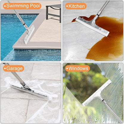 Floor Squeegee for Concrete Floor, 16" Large Heavy Duty Squeegee for Floor, Rubber Broom with 61" Long Handle - Ideal for Bathroom Tile, Garage Concrete, Deck, Shower Glass, Window Cleaning