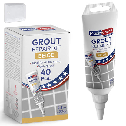 Tile Grout Repair, Grey 8.8 oz/250gr. Fast Drying Grout Repair Kit, Grout Filler Tube Repair Kit, Tile Grout Paint, Grout Sealer Restore and Renew Bathroom Floor, Tile Gaps, Joints, Lines