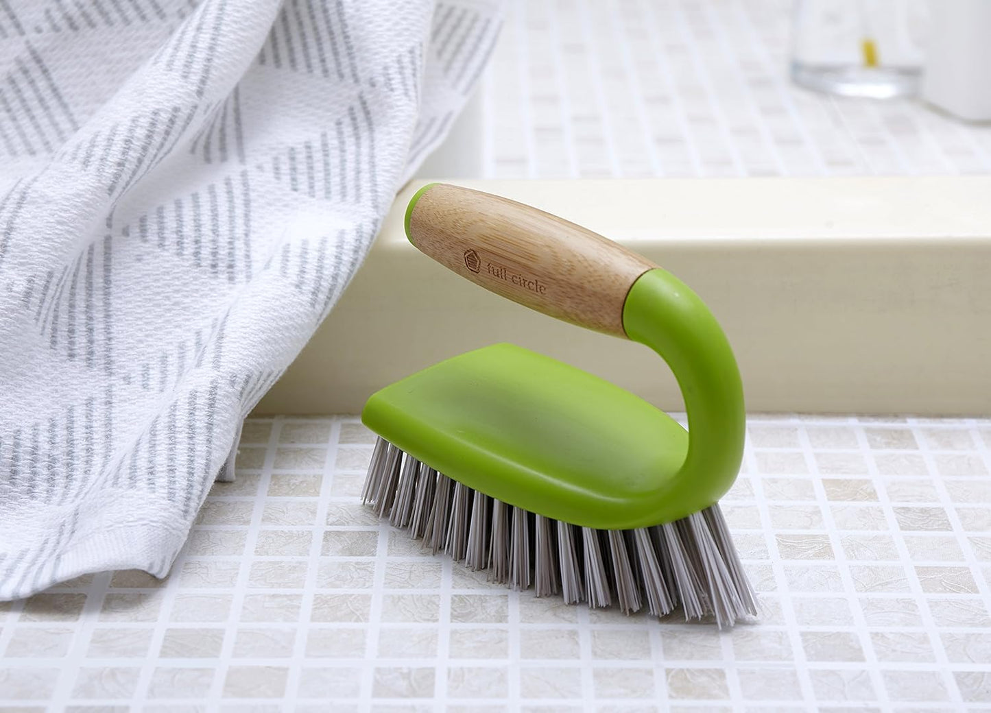 Full Circle Grunge Buster, Grout & Tile Scrub Brush, Recycled Materials, Tough & Durable, Grey