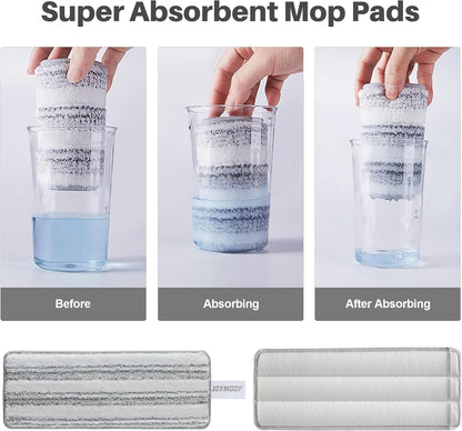 JOYMOOP 17.7-Inch Microfiber Flat Mop Replacement Pads – Washable Reusable Grey & Stripe, Pack of 4 Heavy-Duty Wet & Dry Refill for JOYMOOP Flat Mop & Bucket System