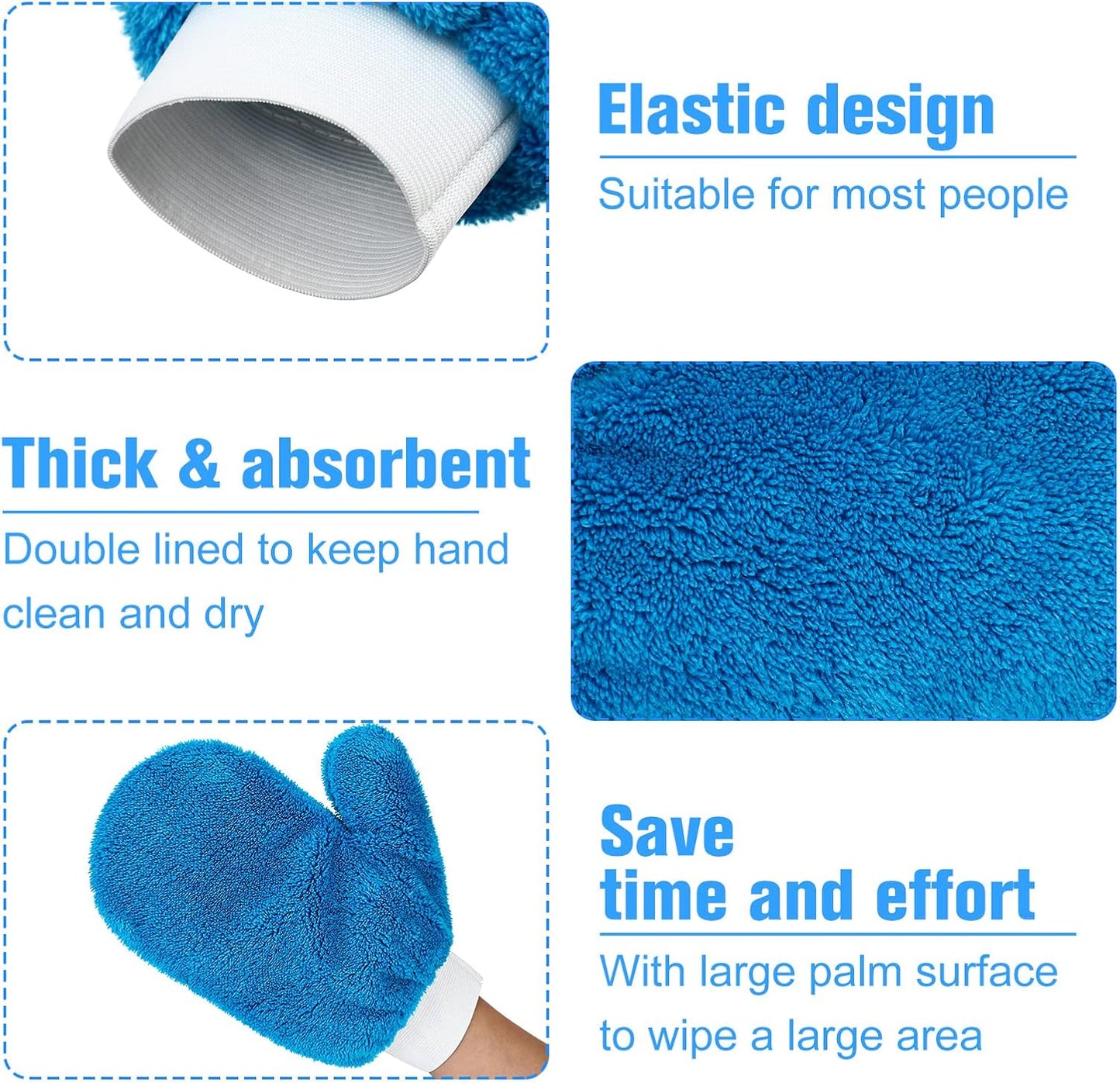 Remerry 6 Pcs Microfiber Mitts with Thumb for Cars Paint Wash Gloves Terry Weave Dusting Mitts
