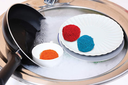 HIC Kitchen Scouring Pad and Dish Scrubbers, Scratch Resistant and Non-Stick, Set of 3, Assorted