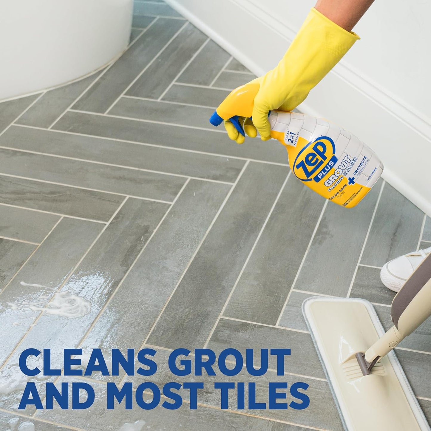 Zep Plus Foaming Grout Cleaner 32 oz – (2 Units) and a Blue Microfiber Rag ECBD023 - Color-Safe Tile and Grout Cleaners for Ceramic, Porcelain and Stone