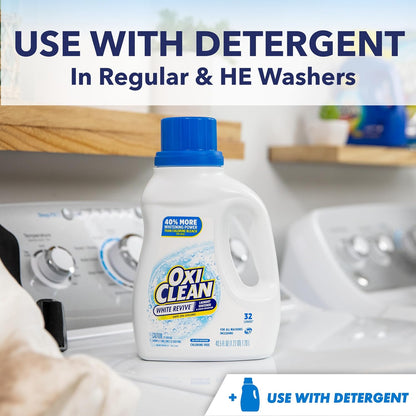 OxiClean White Revive Whitener & Stain Remover Liquid Additive, Water-Activated Oxygen Bleach for Laundry, 45 fl oz