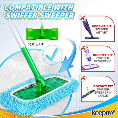 KEEPOW Reusable Dry Sweeping Cloths Microfiber Wet Pads Compatible with Swiffer Sweeper Mop and Sweep & Mop Deluxe, Replacement Mopping Pad Refills for Hardwood Floor Cleaning (2 Pack)