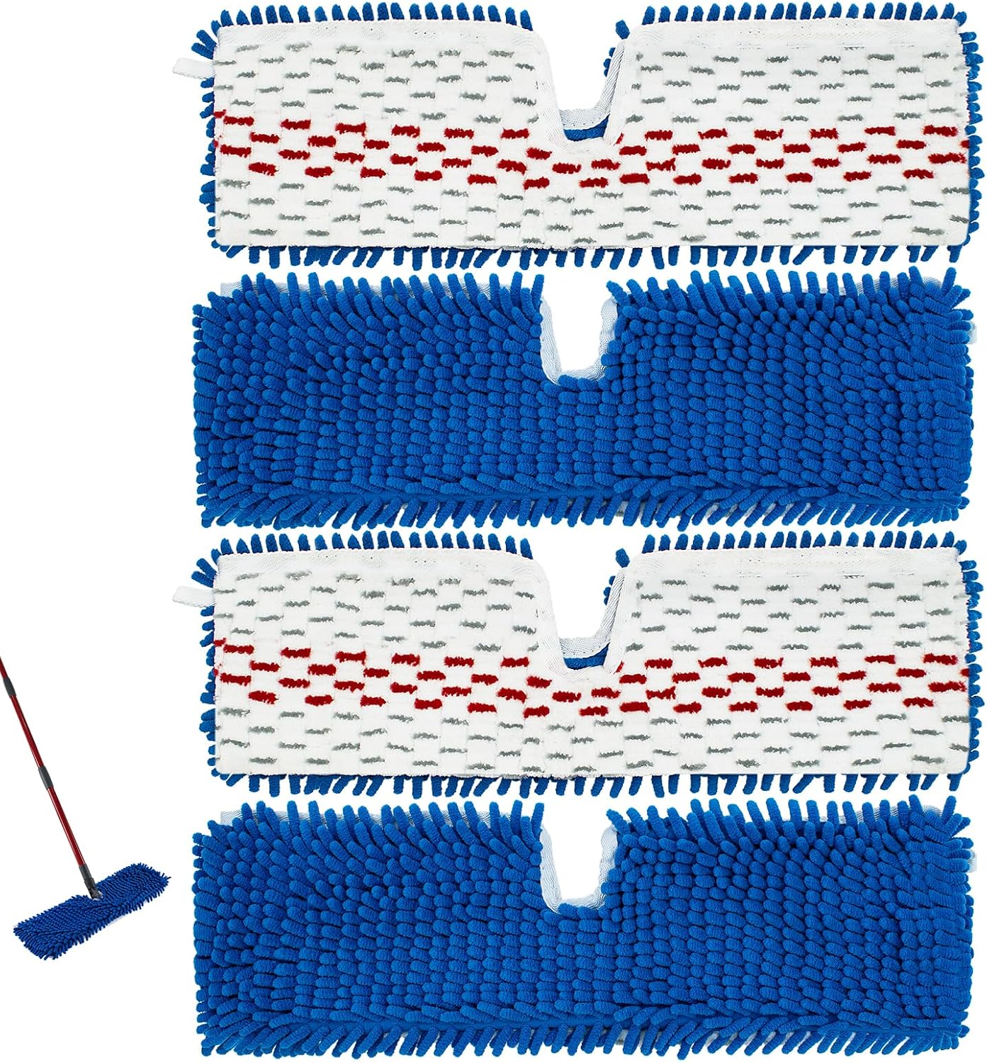 4 Pack Mop Heads Replacements Compatible with O-cedar Dual-Action Flip Mop,Microfiber&Chenille Mop Replace Head for Dry/Wet Use,Double-sided,Reusable and Washable Dust Mop Refills for Floor Cleaning