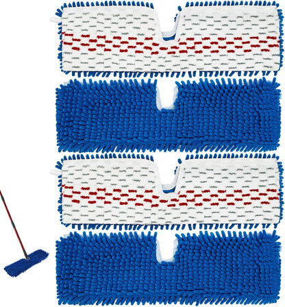4 Pack Mop Heads Replacements Compatible with O-cedar Dual-Action Flip Mop,Microfiber&Chenille Mop Replace Head for Dry/Wet Use,Double-sided,Reusable and Washable Dust Mop Refills for Floor Cleaning