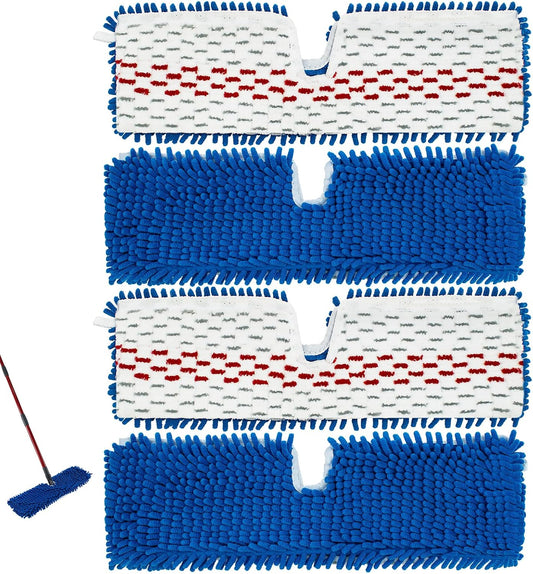 4 Pack Mop Heads Replacements Compatible with O-cedar Dual-Action Flip Mop,Microfiber&Chenille Mop Replace Head for Dry/Wet Use,Double-sided,Reusable and Washable Dust Mop Refills for Floor Cleaning