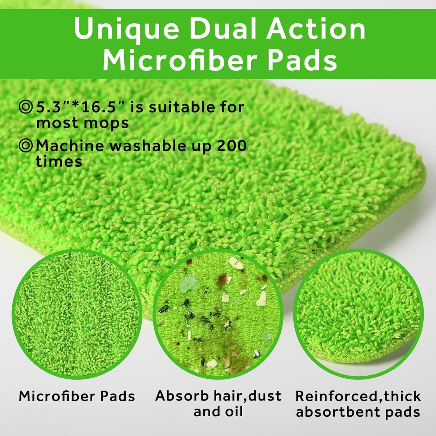 16.5 inch Mop Pads Refills, 3 Pack Microfiber Reusable Replacement Mop Pads Flat Replacements Heads for Wet Or Dry Floor Cleaning and Scrubbing, Grey Tassel Cloth