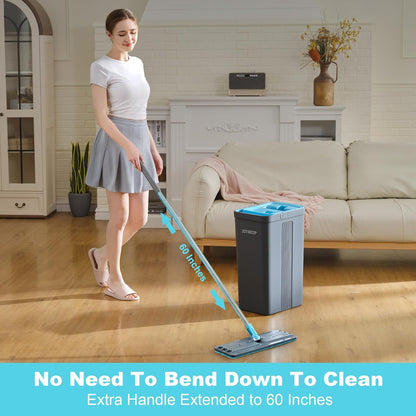 JOYMOOP Microfiber Flat Mop and Bucket System, Mops for Floor Cleaning and Wall Cleaner, Hardwood, Tile, Laminate, Vinyl Floors, Smooth Walls, and Glass Windows - 50" Flat Mop+1 Microfiber Pad[White]