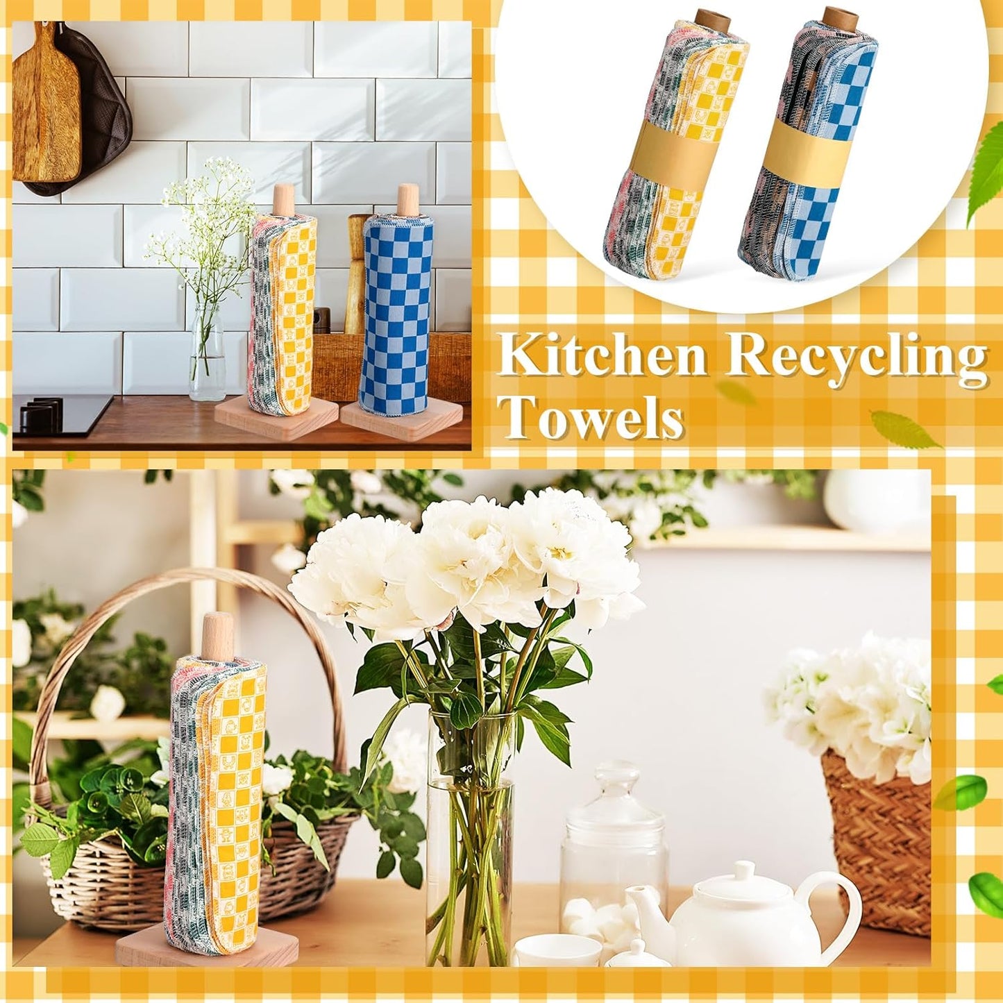 Redbaker 50 Pcs Reusable Paper Towels Paperless Reusable Cotton Cloths Toilet Absorbent Washable Paper Towels with Roll Kitchen Dishcloth for Kitchen Paperless Dishcloths(Stripe)