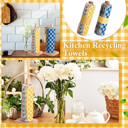 Redbaker 50 Pcs Reusable Paper Towels Paperless Reusable Cotton Cloths Toilet Absorbent Washable Paper Towels with Roll Kitchen Dishcloth for Kitchen Paperless Dishcloths(Stripe)