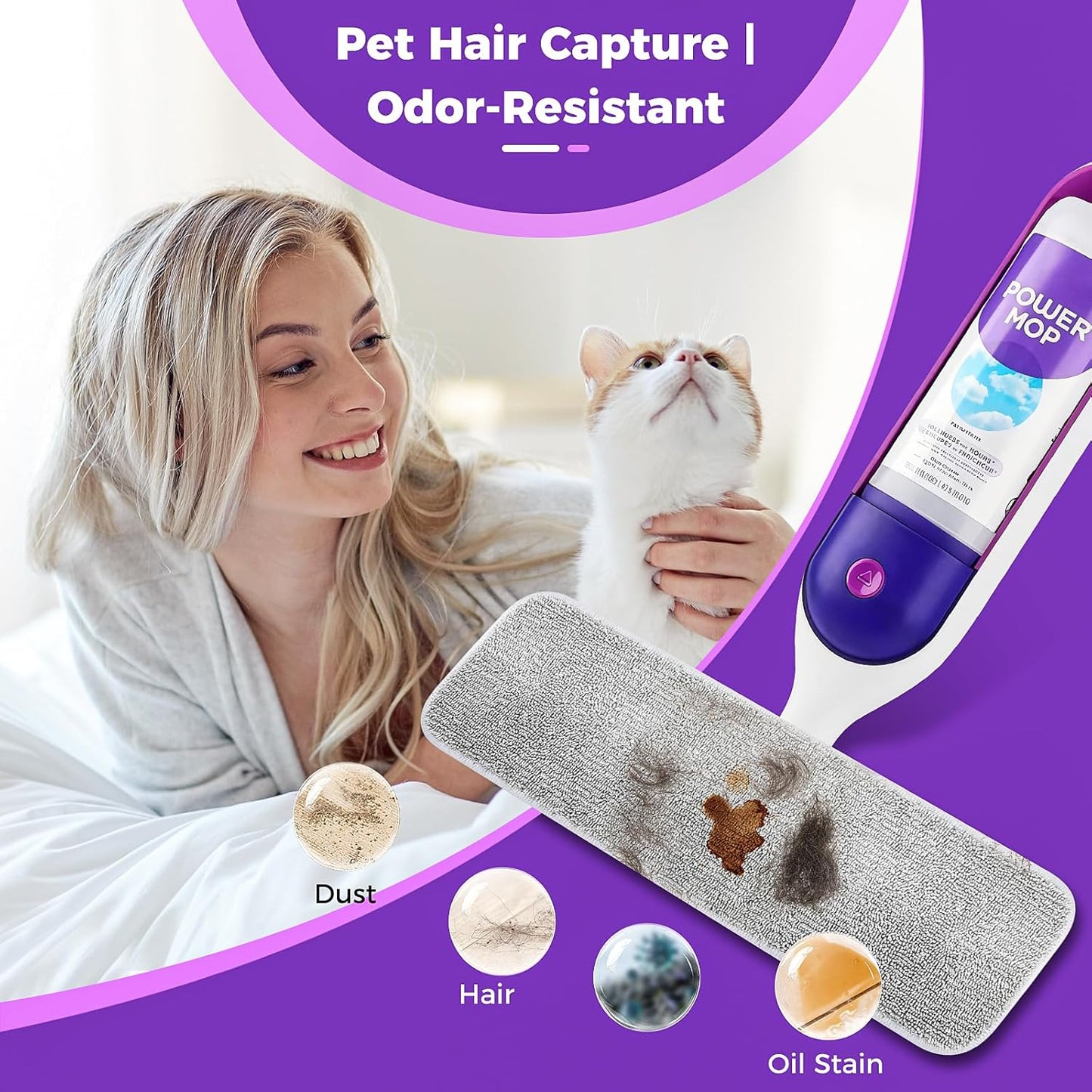 Bisenkud Reusable Pads for Swiffer® Power Mop™ - 100+ Wash Durable, High Absorption 4-Pack, Pet Hair Capture for Hardwood Tile & Vinyl Quick-Dry Refills