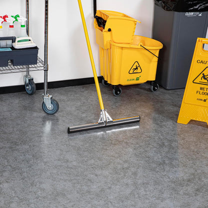Restaurantware RW Clean 54.3 Inch Non-Slip Handle For Floor Squeegee - Hanging Loop Durable Yellow Iron Handle