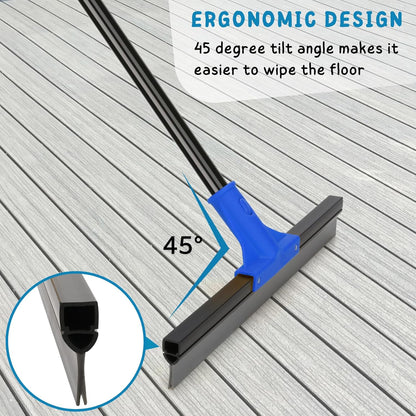 Squeegee Broom for Floor, 18'' Heavy Duty Rubber Wiper with 60'' Long Handle for Bathroom Tile, Garage Concrete, Deck, Shower Glass, Window Cleaning