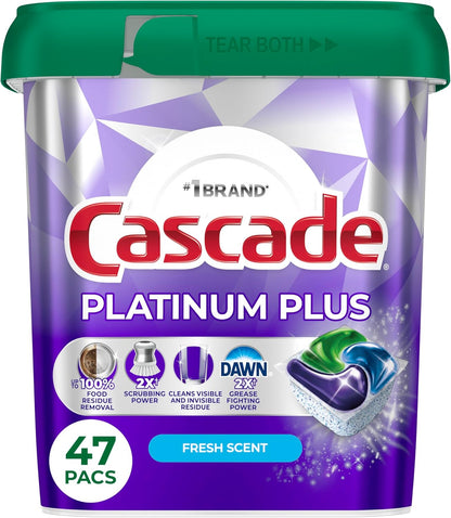 Cascade Platinum Plus Dishwasher Pods, Dishwasher Detergent, Dish Detergent Soap, Fresh, 19 Count