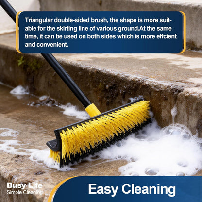 Yocada Double-Sided Floor Scrub Brush Triangle Brush Corner Crevice Cleaning Heavy Duty Stiff Bristle 65.5" for Cleaning Patio Bathroom Garage Kitchen Wall Deck Tub Tile