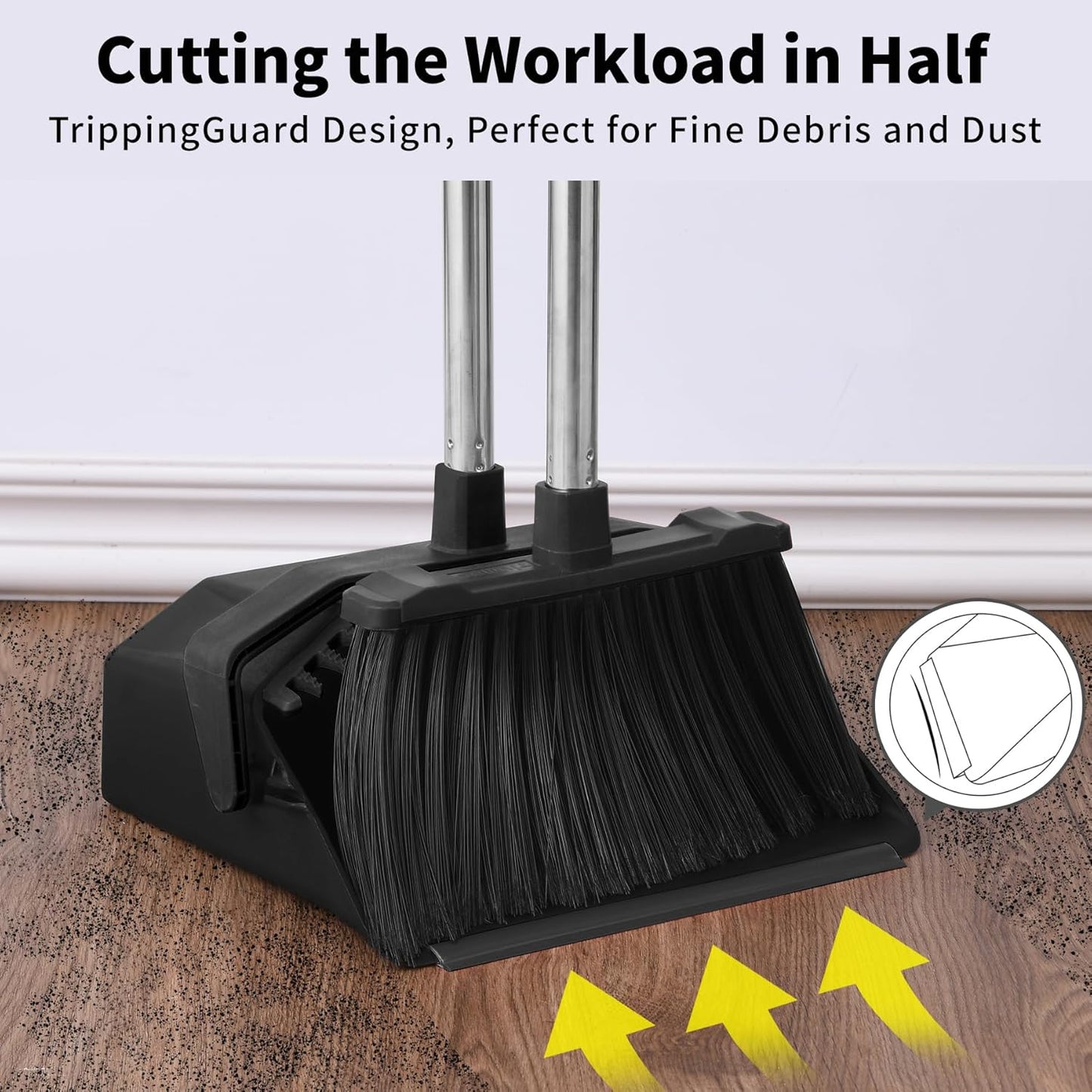 Tiumso Upgrade Broom with Dustpan Combo Set, Broom and Dustpan Set with 51'' Long Handle, Dust Pan and Brooms, ZeroGap Lip, Self-Cleaning Dustpans Teeth for Lobby Kitchen Restaurant - Black and Red