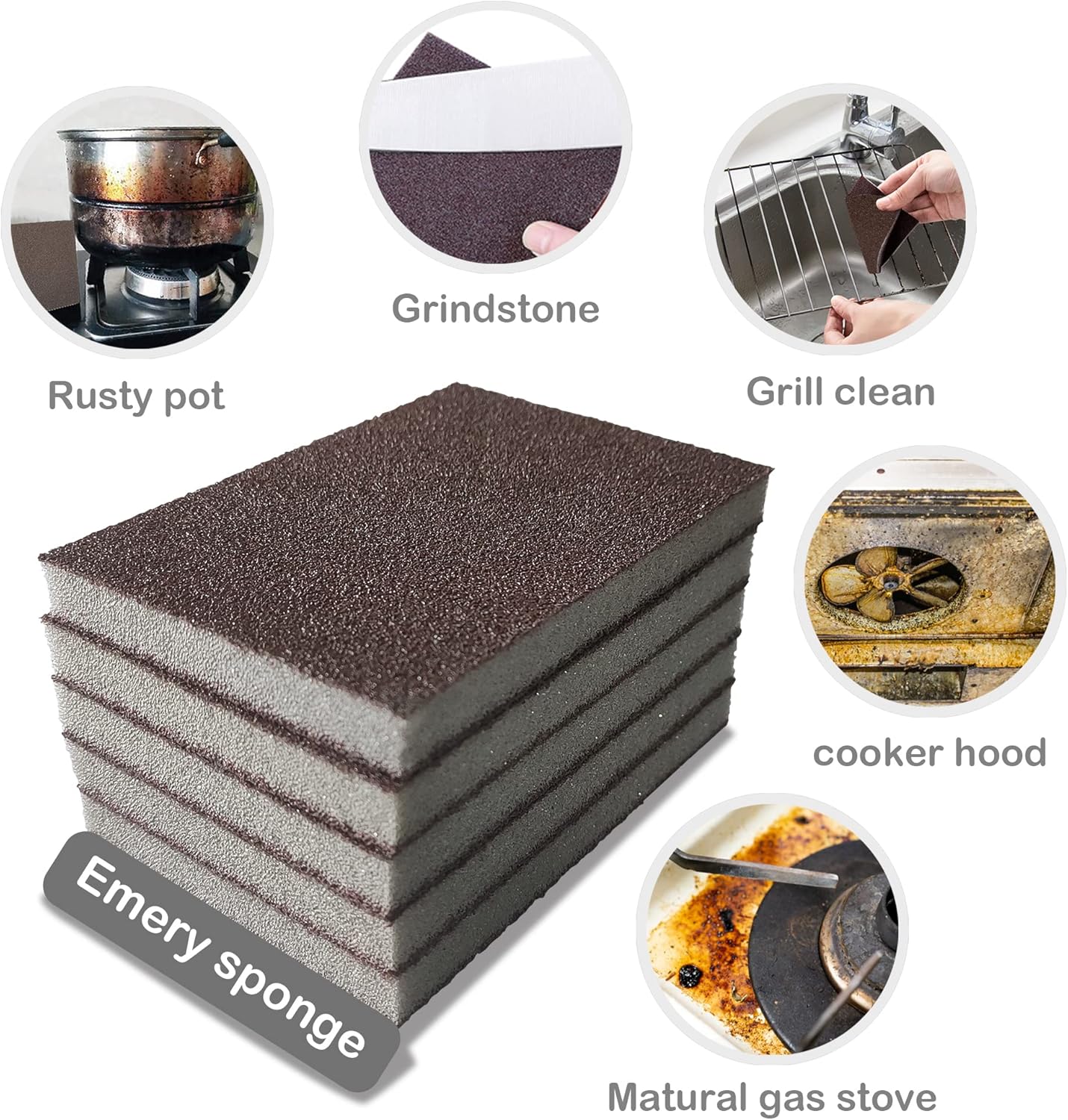 Krisler Carborundum Sponge Nano Emery Sponges Caspian Stone Pot Clean Brush Rust Eraser Grit Scouring Pads Pot Cleaning Pads with Carborundum Washing Kitchen Cleaner Tool 8pc
