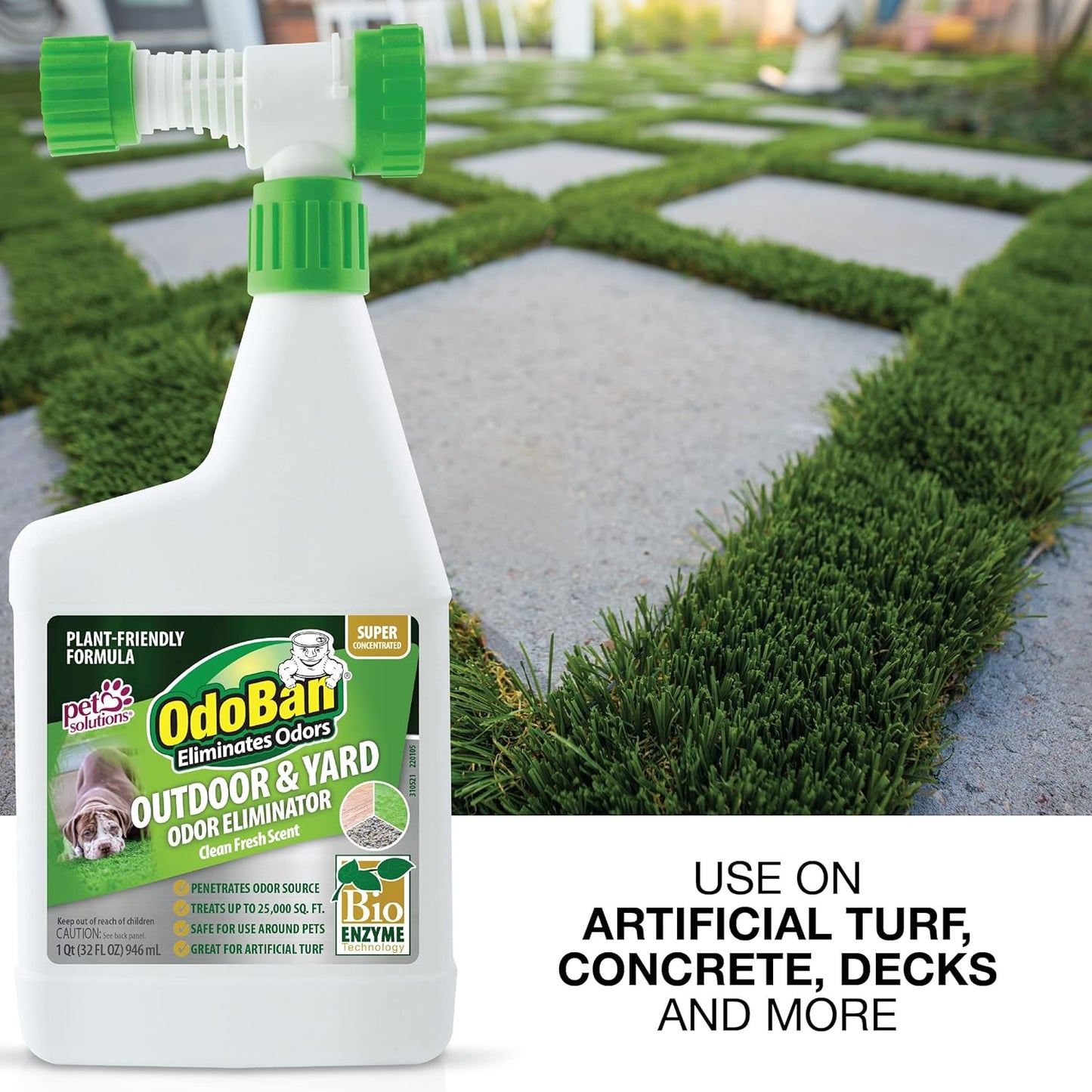 OdoBan Outdoor and Yard Odor Eliminator, Plant-Friendly Formula, Made in the USA, Clean Fresh Scent, 32 Fluid Ounce Bottle with Hose End Sprayer
