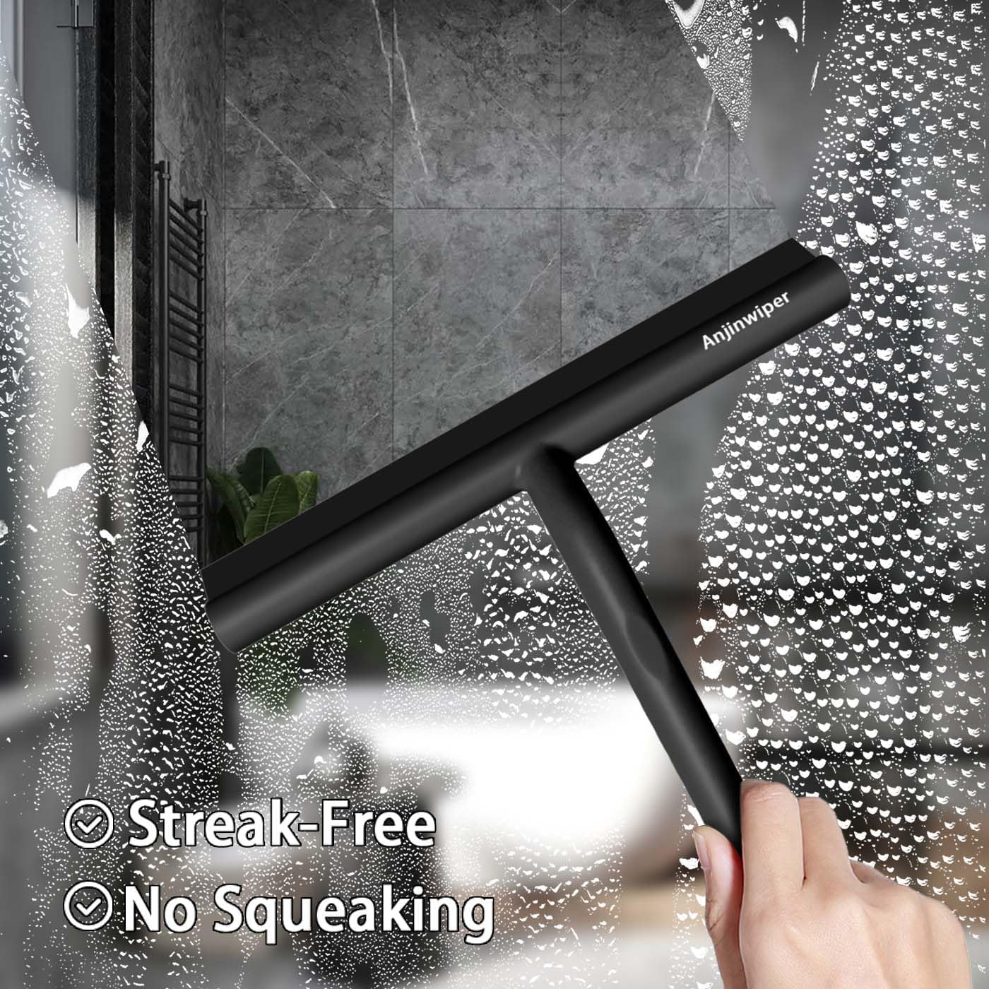 Silicone Shower Squeegee with Hook, Bathroom Squeegee for Shower Glass, Squeegee for Shower Doors, Mirror and Window, Shower Squeegee for Tile Shower Walls(10 inch, White & Gray)
