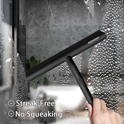 Silicone Shower Squeegee with Hook, Bathroom Squeegee for Shower Glass, Squeegee for Shower Doors, Mirror and Window, Shower Squeegee for Tile Shower Walls(10 inch, White & Gray)