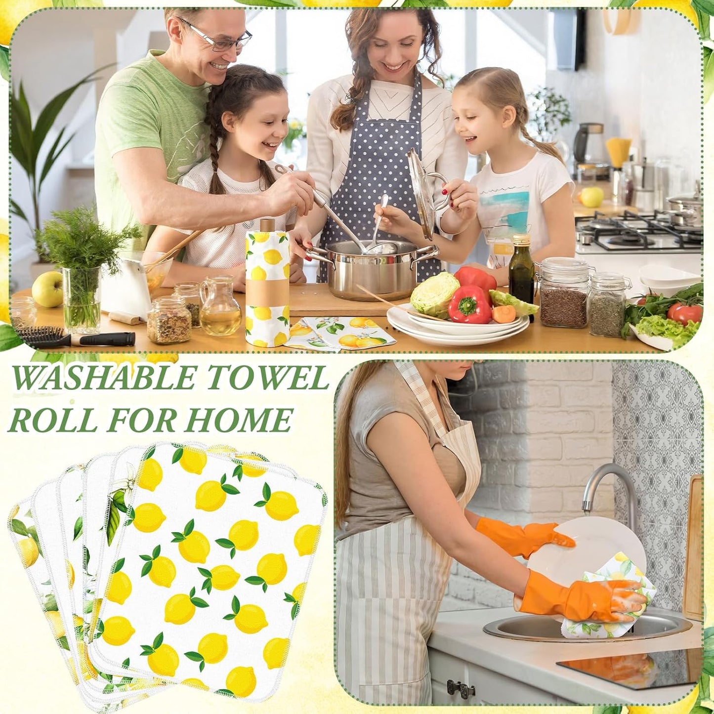 Redbaker 30 Pcs Reusable Paper Towels Rolls Kitchen Towels Bulk Washable Paperless Cloth Cotton Hand Napkins with Cardboard Reusable Napkins for Kitchen Bathroom(Floral,10 x 12 in)