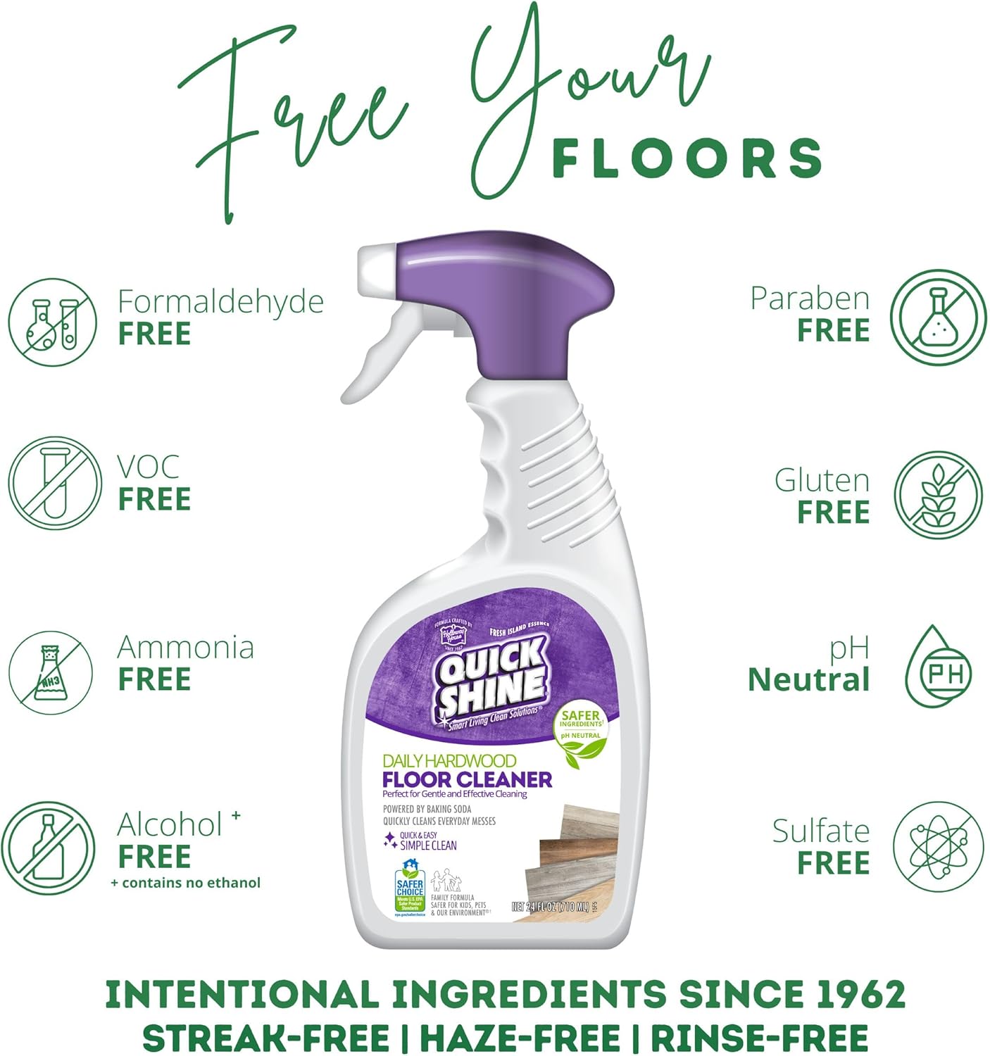 Quick Shine Hardwood Floor Cleaner 64oz | Use in Spray & Vac Mops | Removes Dirt & Scuff Marks | Ready-to-Use, Streak Free, No Rinse | Safer Choice Cleaner |Perfect for Gentle and Effective Cleaning