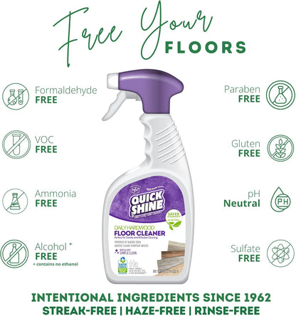 Quick Shine Hardwood Floor Cleaner 64oz | Use in Spray & Vac Mops | Removes Dirt & Scuff Marks | Ready-to-Use, Streak Free, No Rinse | Safer Choice Cleaner |Perfect for Gentle and Effective Cleaning